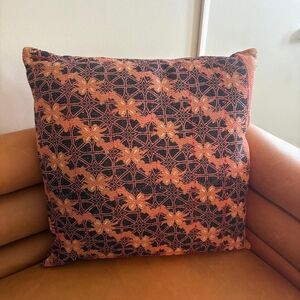 NWT Vintage One Of A Kind Sari Kantha Pillow-22in Black and Orange Floral